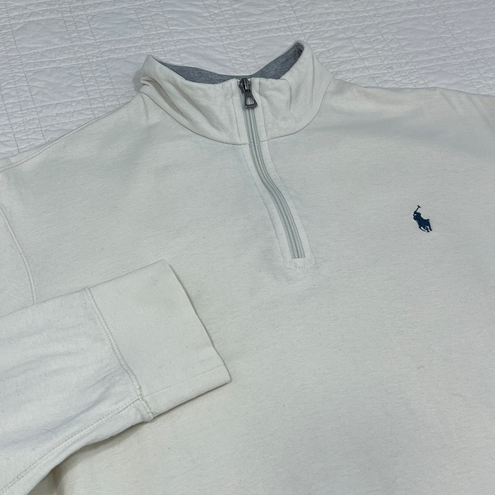 Polo Ralph Lauren Performance Mens Large Cream Quarter Zip Pullover Sweatshirt